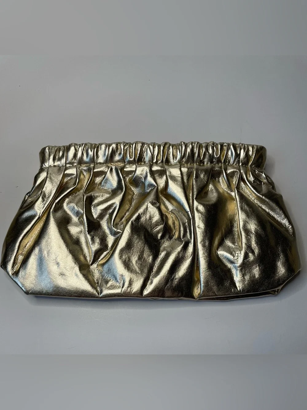 NWOT Donna Karan Metallic Gold Ruched Clutch - Picture 4 of 4